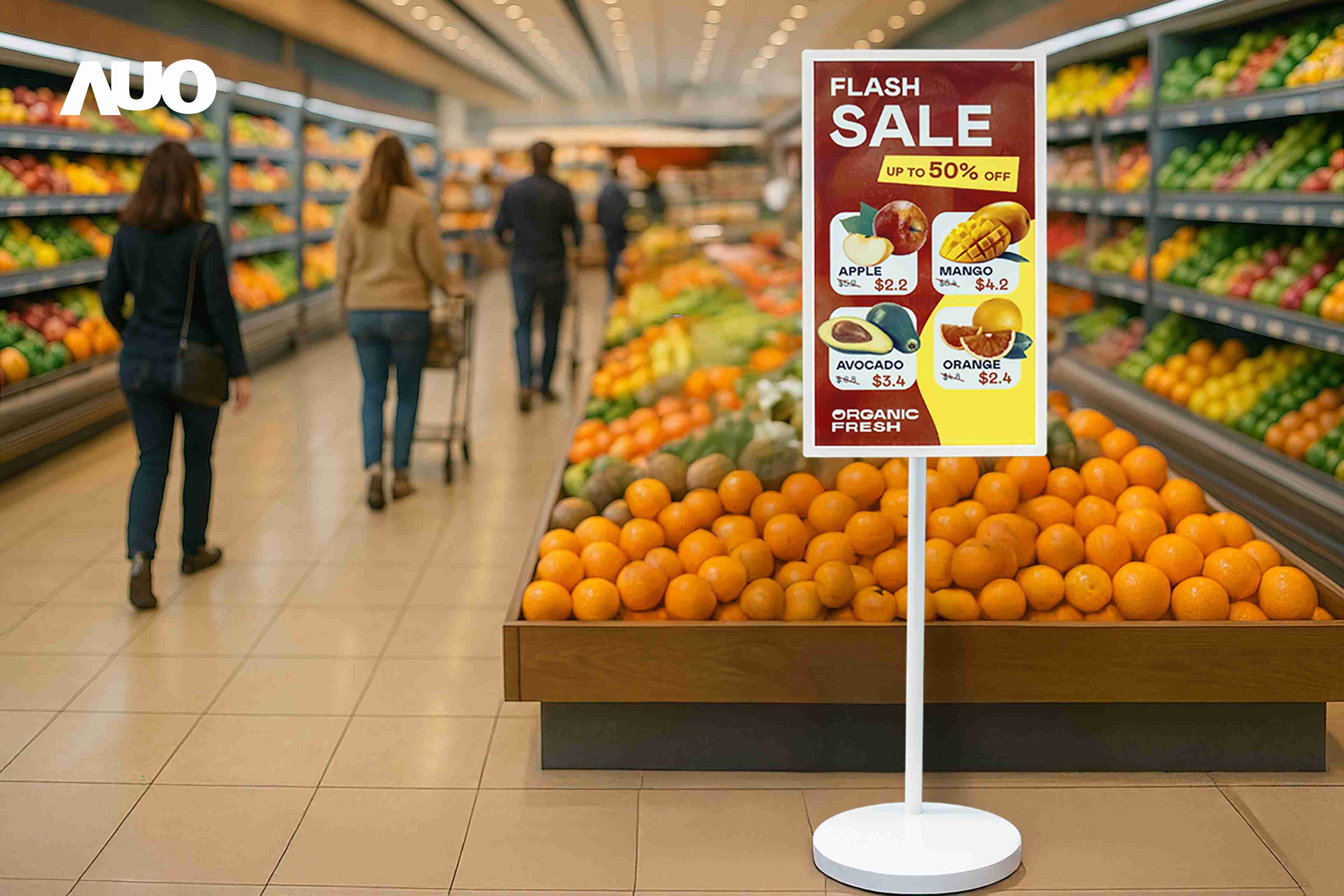 达擎首亮相低功耗、、全彩的〝aecoPost电子纸解决方案〞，，，仅在更新画面时需要微量的电力驱动，，，，无需布建电线的便捷设计，，，，使其可灵活应用、、、、随意置放，，并可透过云端或行动装置app，，，轻松管理及排程广告内容，，，晋升店头营销利器。。。